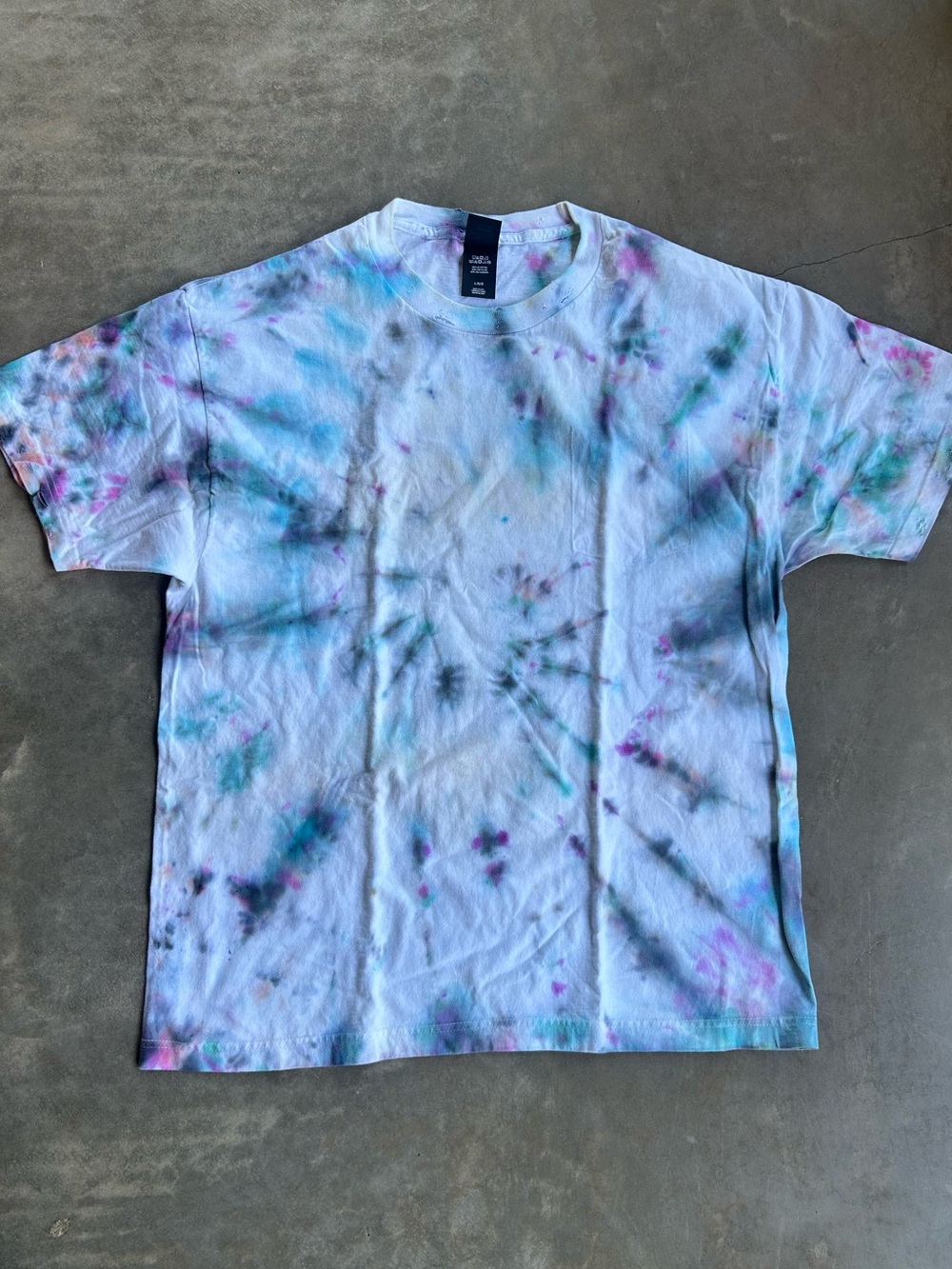 Custom Distressed Tie-Dye Short Sleeve Crewneck T-Shirt - Blue, Purple, Teal